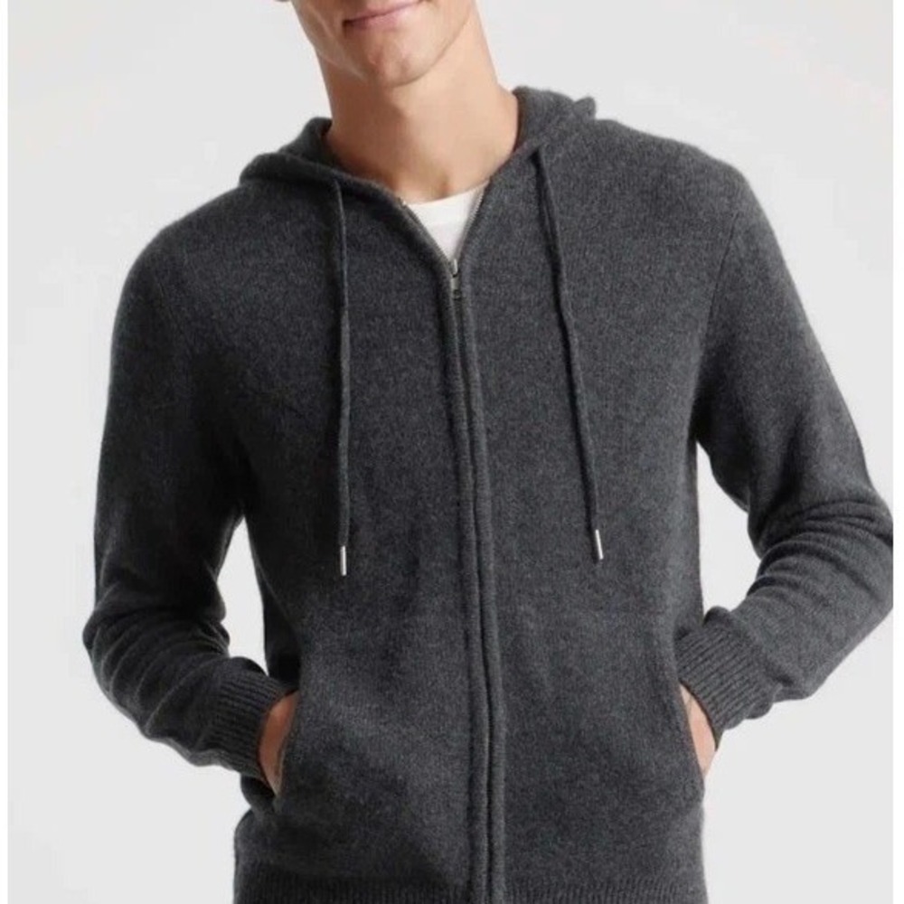 Quince Mongolian Cashmere Full Zip Hoodie Mens Large Charcoal Grey Sweater